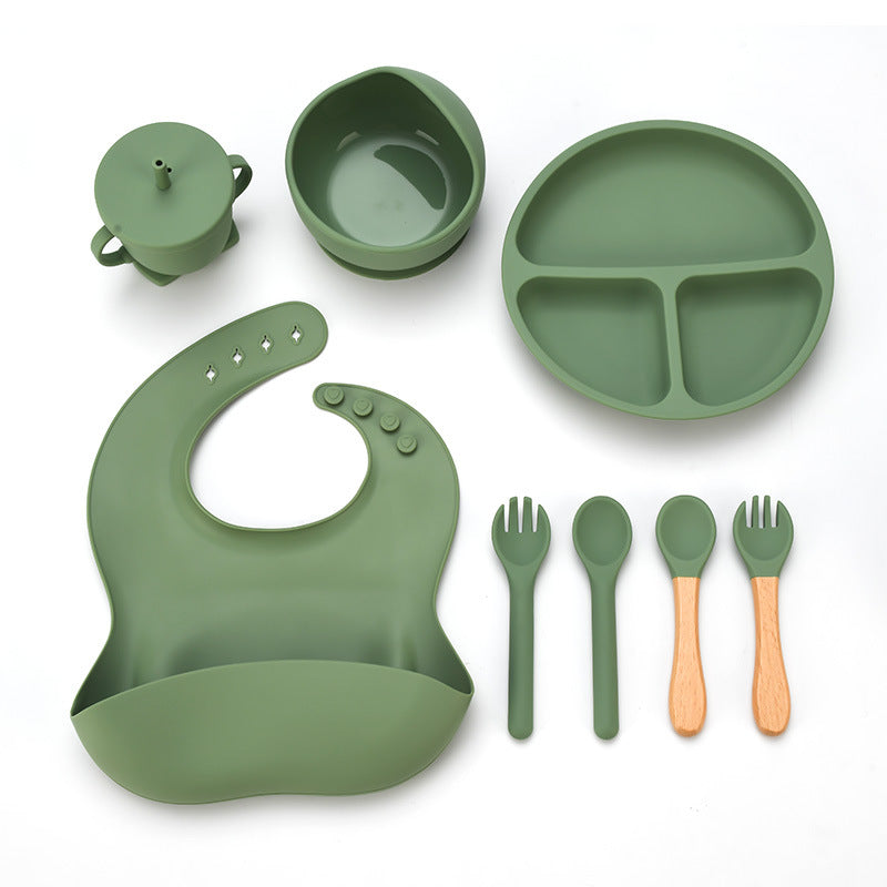 Cross-border new product baby silicone tableware set complementary food eight-piece set food grade infant complementary food silicone tableware