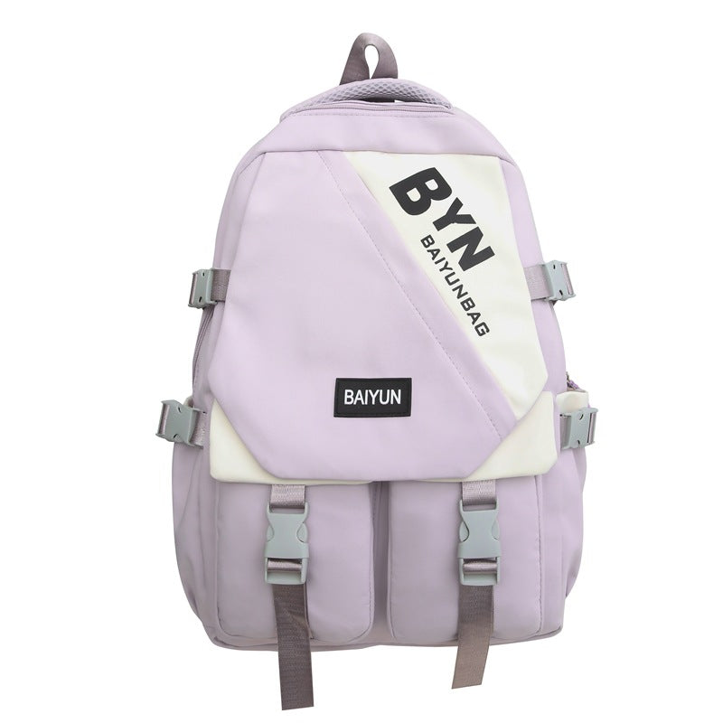 Burden reduction spine protection capacity Strong backpack Lightweight waterproof Simple high school backpack Junior high school schoolbag Women