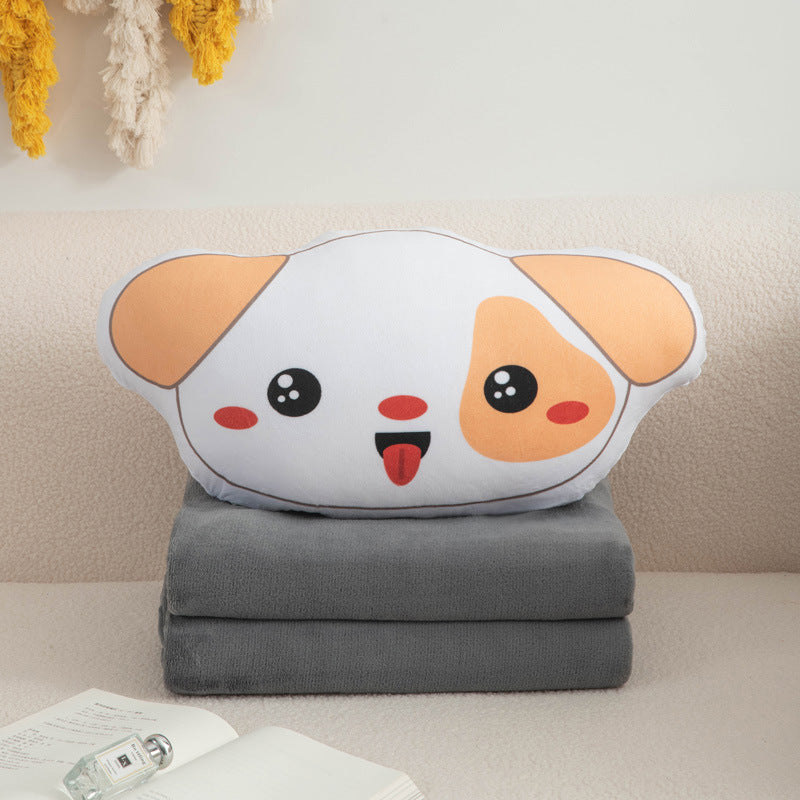 Cartoon plush pillow blanket 2-in-1: foldable throw pillow, quilt, car blanket, office flannel air conditioning blanket