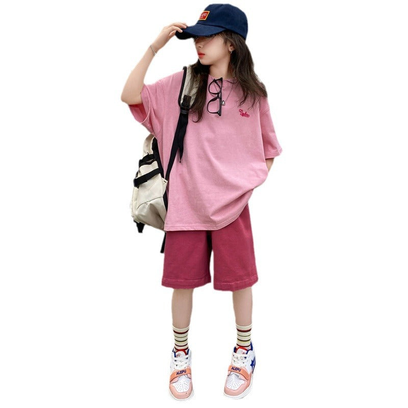 Girls' summer lightweight outfit set - trendy & stylish streetwear-inspired activewear for big kids (ages 8-9)