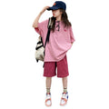 Girls' summer lightweight outfit set - trendy & stylish streetwear-inspired activewear for big kids (ages 8-9)