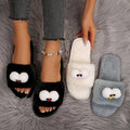 Cartoon cotton slippers for women, autumn and winter outerwear, 2024 new style, flat bottom glasses, large size fleece-linedheattech fur slippers for women