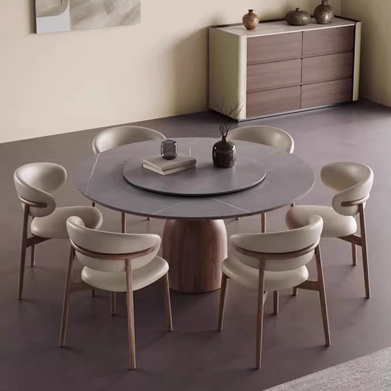 Foshan slate dining table round external turntable retrofor home dining table italian modern casualclassy solid wood round table