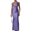European and american slim-fit solid color chic sexy foreign trade slit satin dress