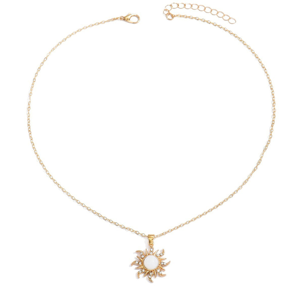 European and american cross-border fashion minimalist sunflower pendant necklace, trendy geometric rotating diamond-studded alloy choker accessory