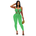 C7489 cross-border   fashion women's casual sexy halter backless solid color jumpsuit