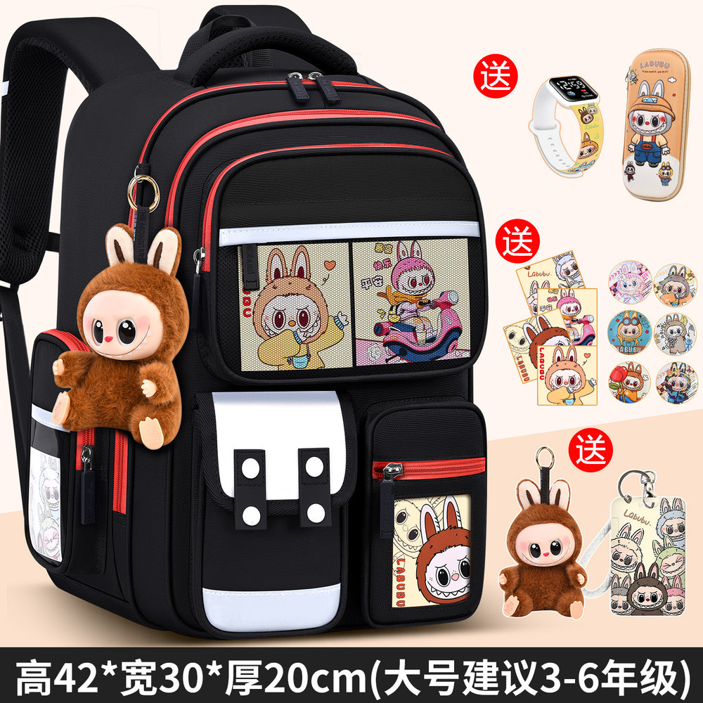 2026 new labubu backpack for girls, elementary school students grades 1-6, boys' lightweight kids' backpack, spine protection, and weight reduction