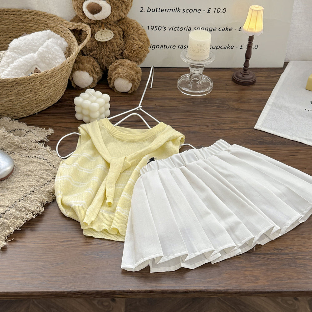 [summer clothing big sale free shipping] k-style children's clothing  new summer girls knitting pro vest children's pleated