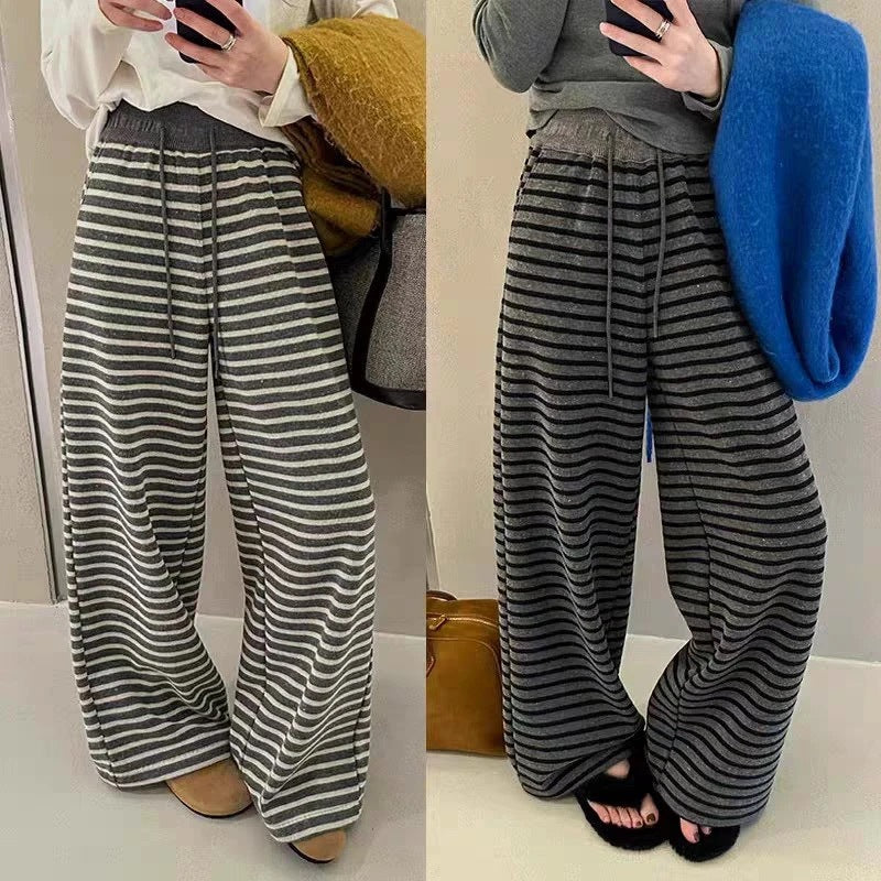 Contrast colorstripesloose pants for women springloose lazy casual pants high waistdrapedslimming lookpants wholesale