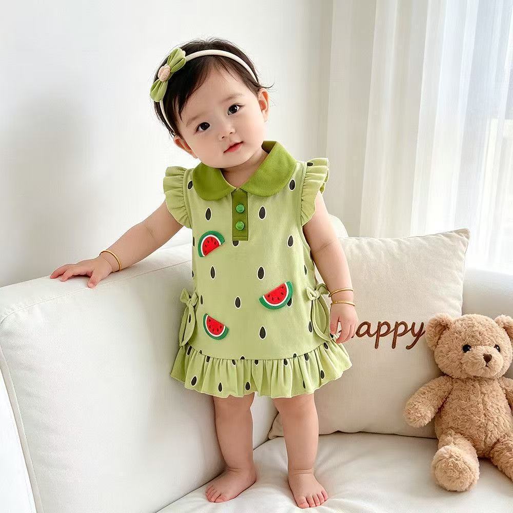 Summer outfit: adorable baby girl's set with peter pan collar and fun watermelon print - unique and stylish design