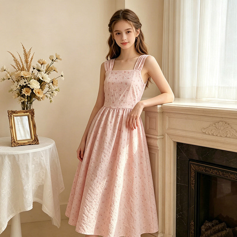 Youth dress french floral suspender skirt lace retro sweet new niche styleclassyelegant silm