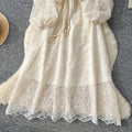 French chic luxury: exquisite embellished floral embroidered mesh dress - autumn tie-waist maxi dress