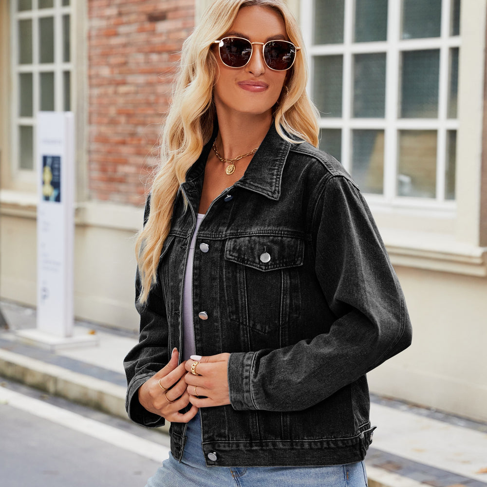 Fashionexport cross-border  new arrival silm washed shortlong sleeves denim jacketoutweartops for women