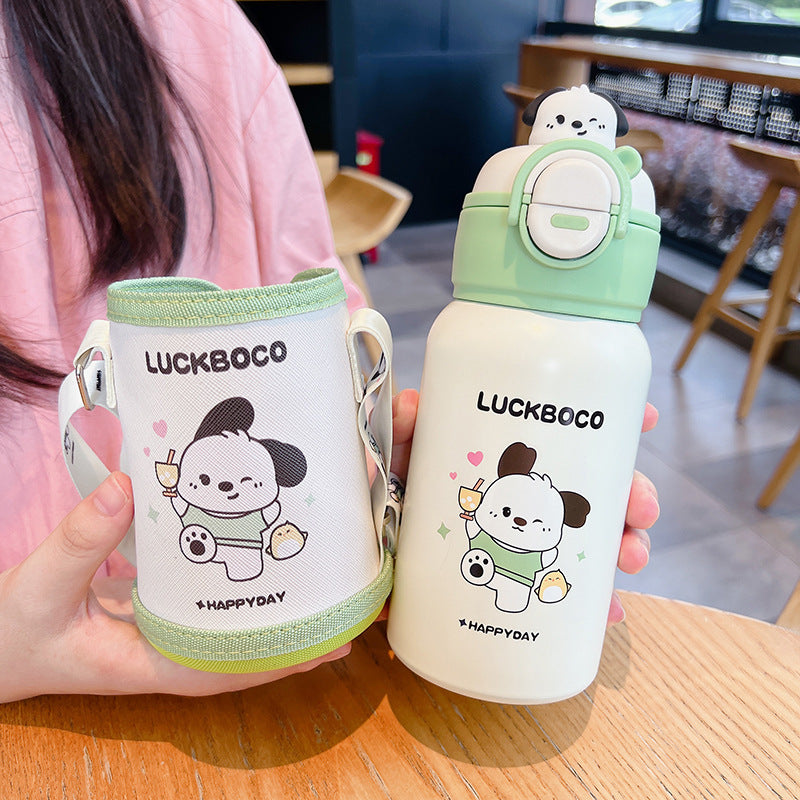 Cute and fun kids' insulated water bottle - 316 stainless steel, food-grade, cartoon design, portable student straw cup