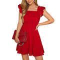 Shein independent station cross-border fashion: european and american style, fresh and elegant red dress - summer square neck high-waisted mini dress