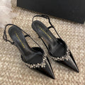 2026 spring/autumn new pointed-toe rhinestone high heels women's black patent leather v-cut stiletto sexy closed-toe pumps sandals