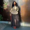 European and american cross-border women's fashion:  summer new arrivals - stylish, designer pleated waist top and high-waisted midi skirt set