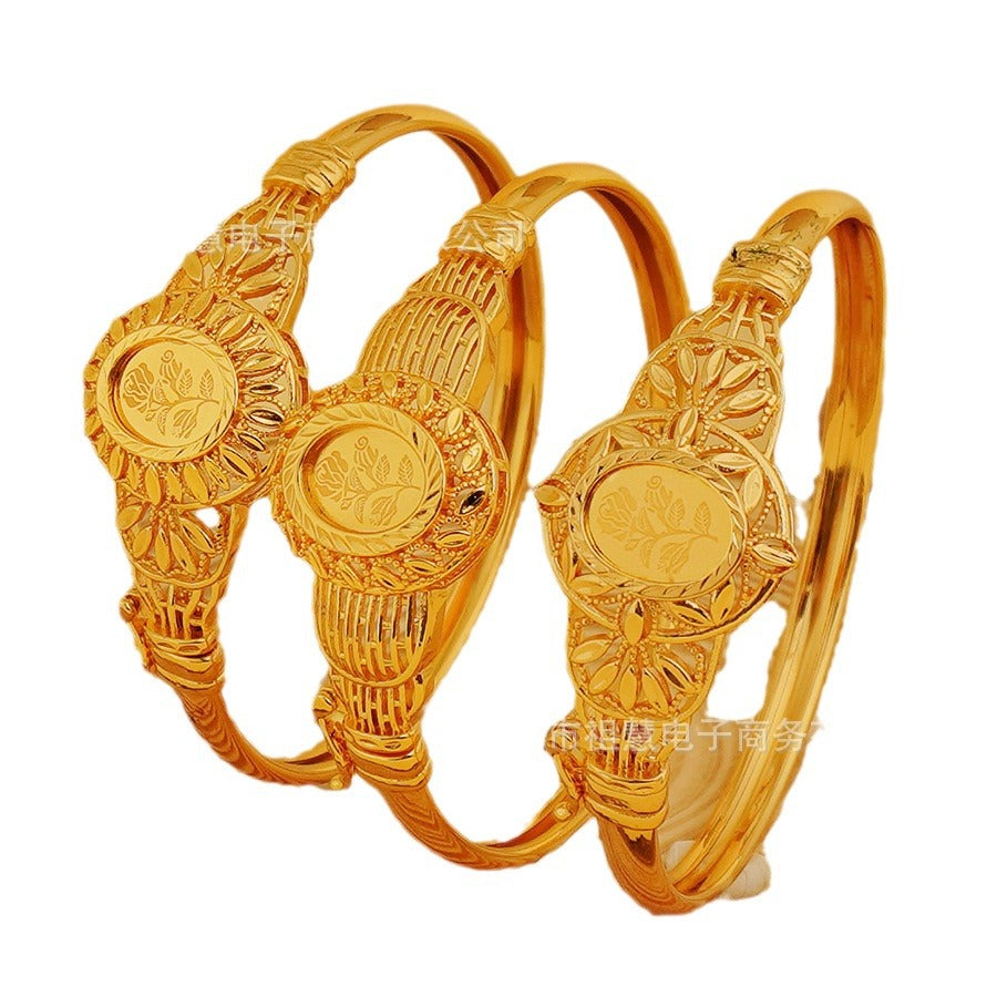 Trendy bohemian floral bangle bracelet, paired with a blooming high-end luxury bracelet as a bridal gift