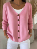 2025 new women's solid color knitted button-down cardigan, loose fit, casual style, european and american cross-border amazon independent website