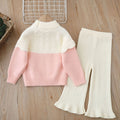 Girls' knitted sweater two-piece set: round neck, handmade floral detail, autumn/winter  new collection, pullover knitwear outfit for little girls