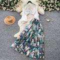 Vacation style whitecut outtopsprinting skirttwo-piece setfemale springautum royal sister outfitelegantsuit skirt