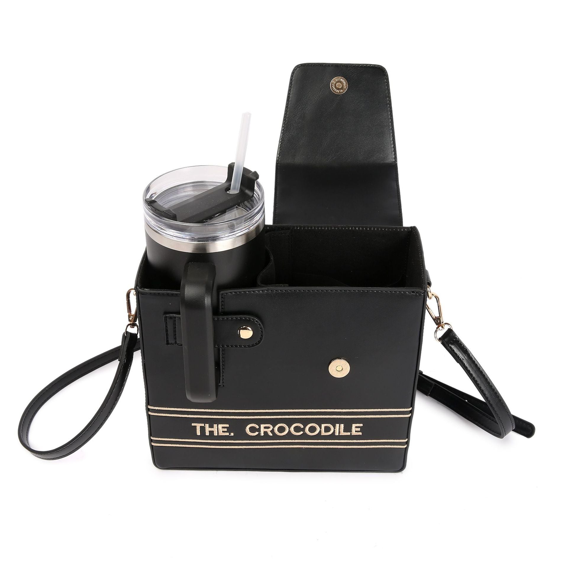 Cross-border hot sale, crocodile pattern outdoor portable water cup bag, high-end gift box, large-capacity thermostatic cup, shoulder messenger bag.