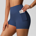 fashion brushed pure colorflap pocket pants high waist tight high elastic yoga shorts sports running fitness three-quarter pants for women