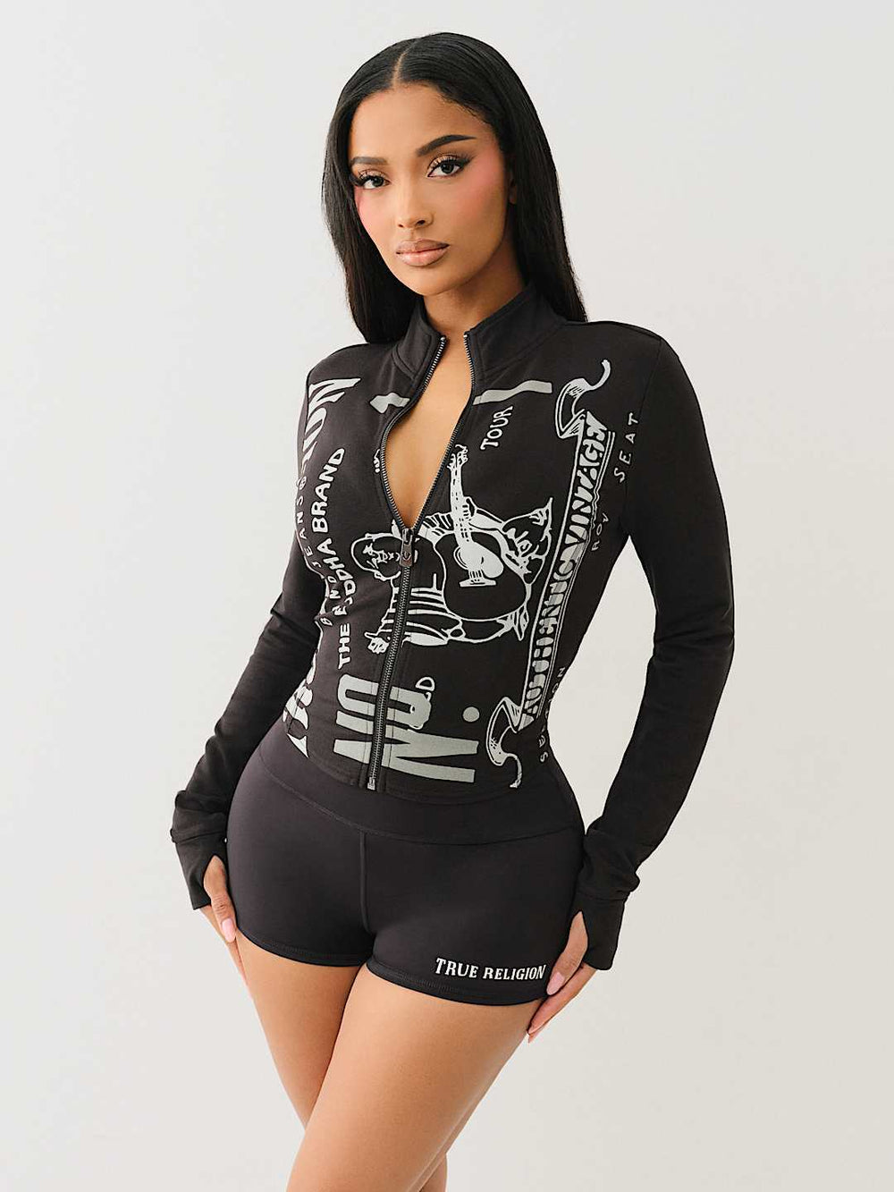 fashion casual european and american clothing cool girl dark style hot girl outfit slim-fit shorts long sleeve set