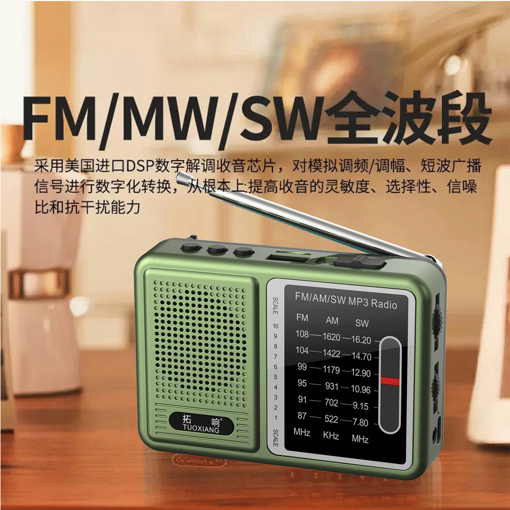 2025 new topsound-6677 mini portable elderly all-band card-inserting radio with rechargeable speaker
