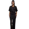 Amazon cross-border women's fashion  summer new arrival: lapel collar faux pocket shirt top & slim-fit slit midi skirt set