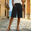 european and american  new women's faux cotton linen shorts - summer casual everyday mid-rise solid color shorts