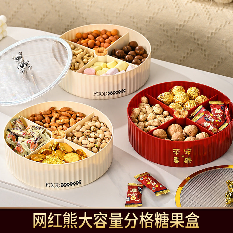 Dried fruit plate, living room, creative household compartment with lid, candy box, fruit plate, melon seed snack, fruit plate, snack nut box.
