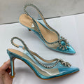 Xd huizhou new pointed-toe high heel rhinestone clear stiletto sandals women's versatile european and american fashion open-back high heels