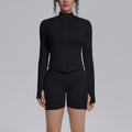 New zip-up jacket & quick-dry butt-lifting compression shorts activewear set - seamless knit running, fitness & yoga outfit for women