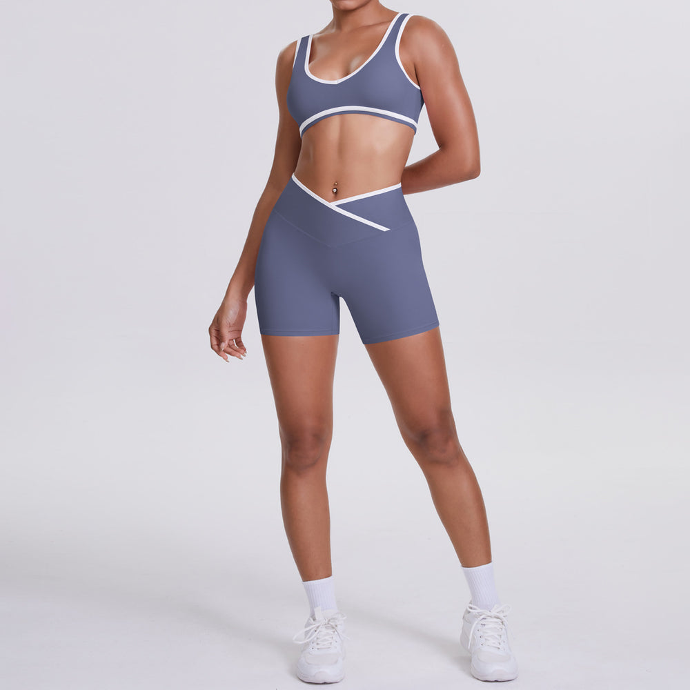 new arrival: double-sided brushed fleece color block compression yoga set - breathable, cross-back design, perfect for running and fitness (two-piece set)