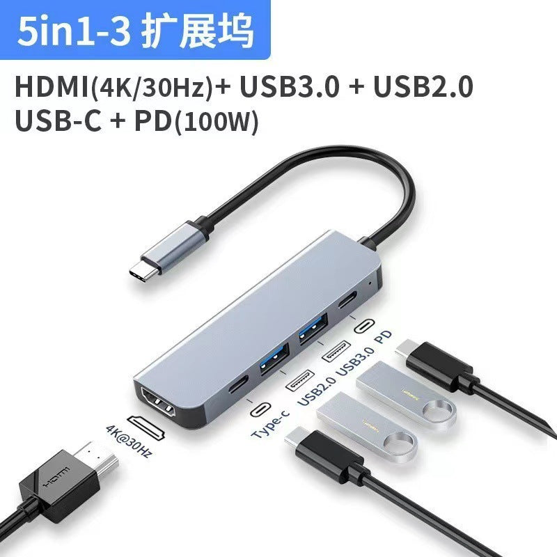 Type-c adapter for apple mac, huawei extender, 5-in-1 docking station hub with usb pd fast charging