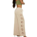 new european and american cross-border fashion high-waisted casual hollow-out solid color pants