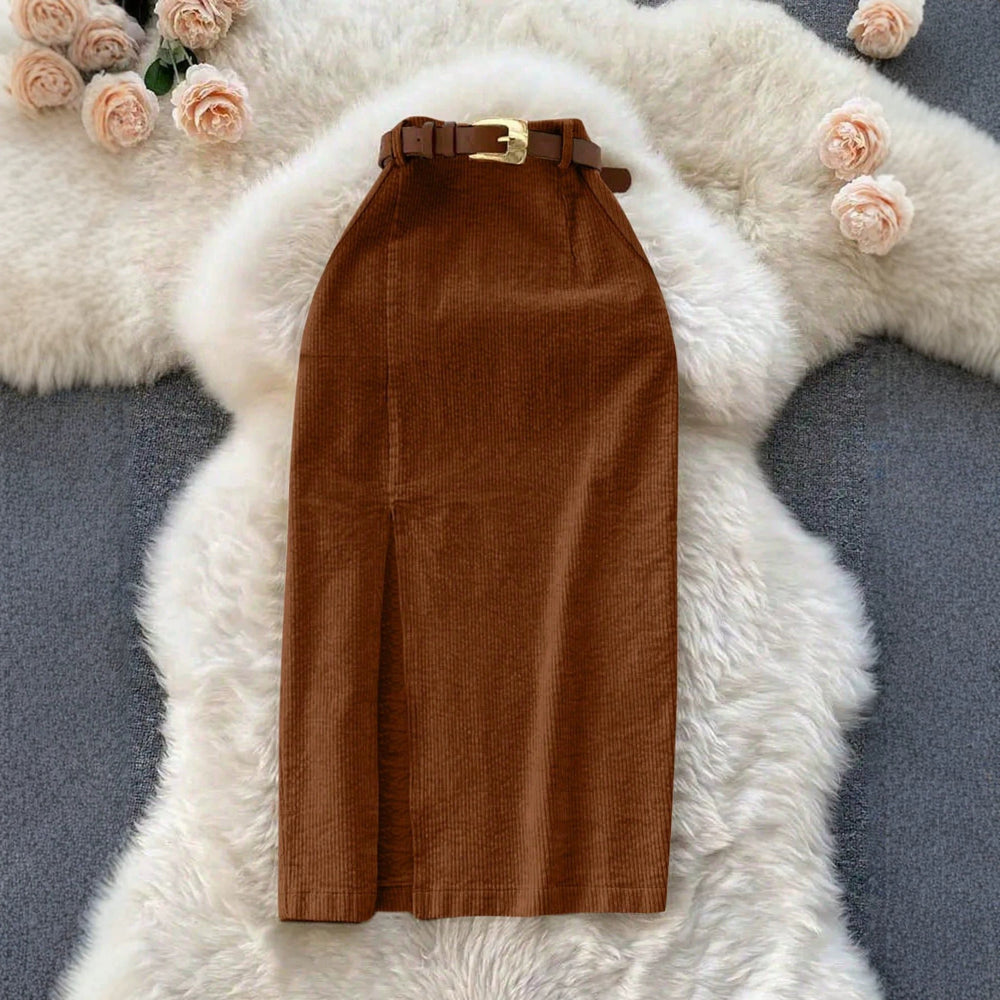 Amazon women's vintage slit midi skirt - high waist, slimming, bodycon, apple-shaped body flattering