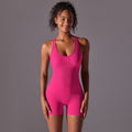Fashion tight back seamless yoga wear short jumpsuit hip lifting body shaping all-in-one sports fitness jumpsuit