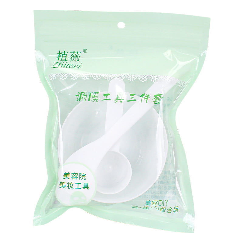 Zhiwei beauty salon spa tools mask bowl three-piece set plastic bowl mixing stick 10g flats measuring spoon