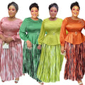 african women's plus size embroidered & beaded dress -  chic commute two-piece pleated skirt set