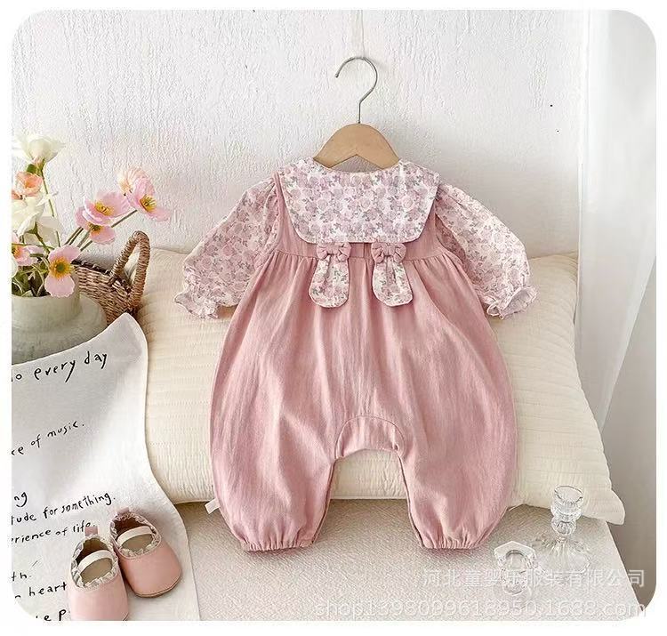 Outwear doll baby clothes embroider baby overalls spring & fall style suitsweet floral two-piece setsuit