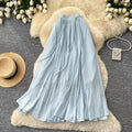 K-style high waist lazy style pleated a-line skirt for women spring and summer large swingeasiest for matchelegant gentle long skirt