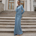 Women's fashion french style slim-fit shirred asymmetrical long sleeve dress - autumn  new arrivals for export