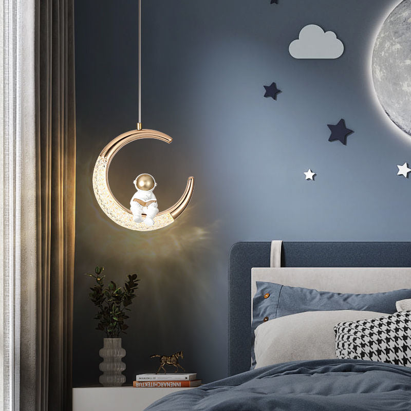 Warm and romantic bedroom new modern simple moon lamps astronaut creative children's room entrance bedside chandelier