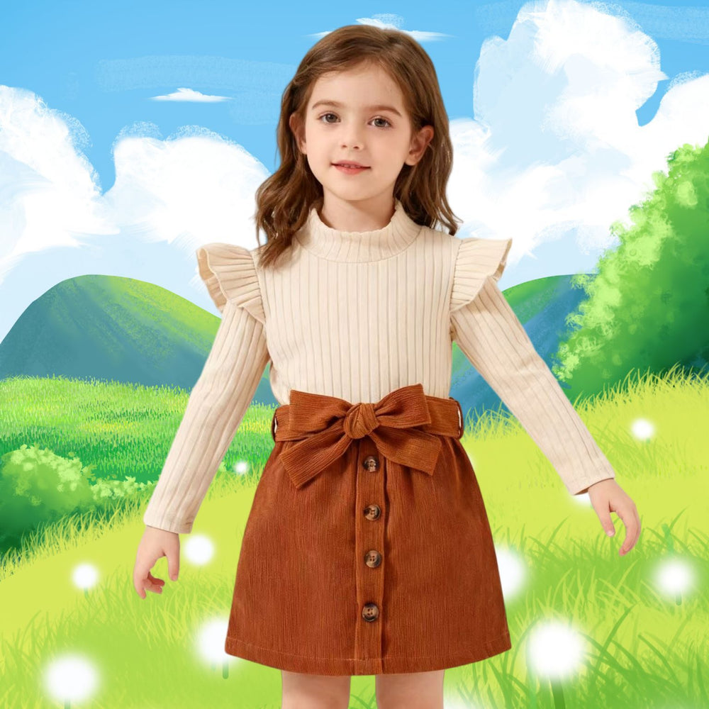 European and american style export children's clothing:  autumn/winter girls' high-neck knitted corduroy two-piece set for little girls