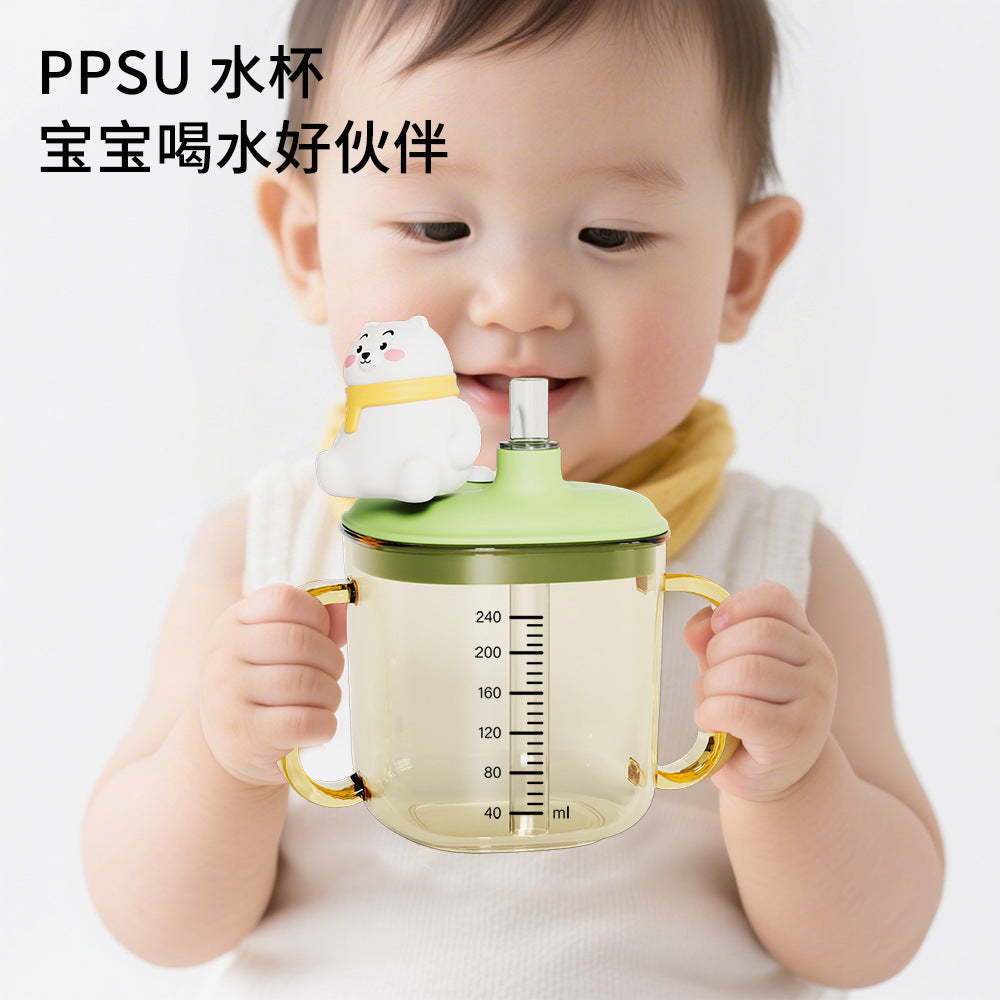 New ppsu baby portable straw cup - kids' home use, double handle, direct drink cup - specifically for baby milk
