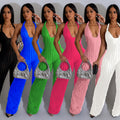 C6737 cross-border   fashion women's solid color backless deep v pleated halter bodysuit