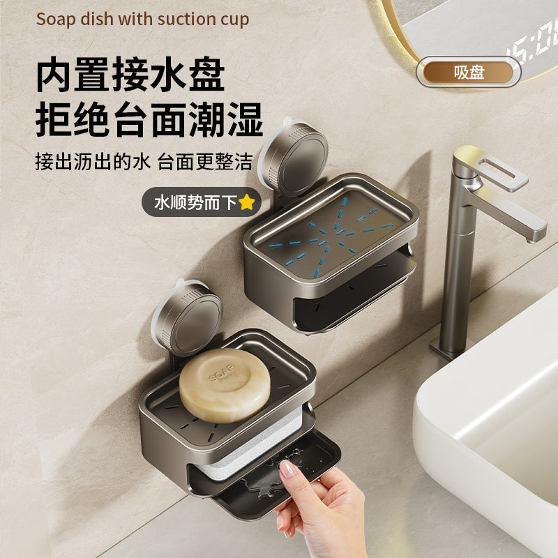 Suction cup soap dish wall mounted punch-free for home bathroom drain soap dish bathroom storage rack storage box