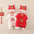 Newborn infant new year outfit festive winter romper thickened hundred-day celebration bodysuit full month new year's day bodysuit